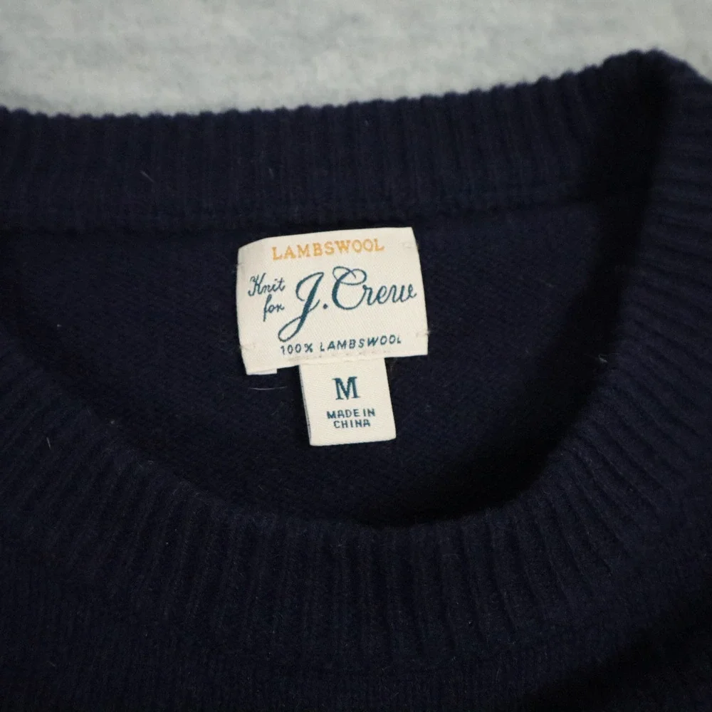 J.Crew Fair Isle 100% Lambswool Crewneck‎ Sweater Mens Medium Navy Cream Nordic